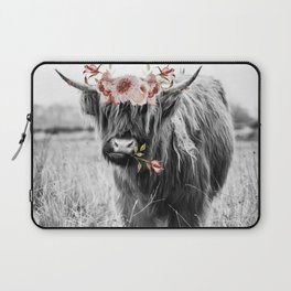 Highland Cow Landscape with Flowers Laptop Sleeve