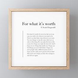 For What It's Worth by F. Scott Fitzgerald Framed Mini Art Print