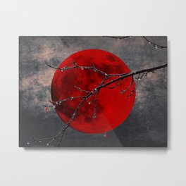 Modern Blood Red Moon Rain Gothic Decor A175 Metal Print | Raindrop, Red, Color, Moon, Branch, Rain, Gothic, Blood, Digital, Redblood 