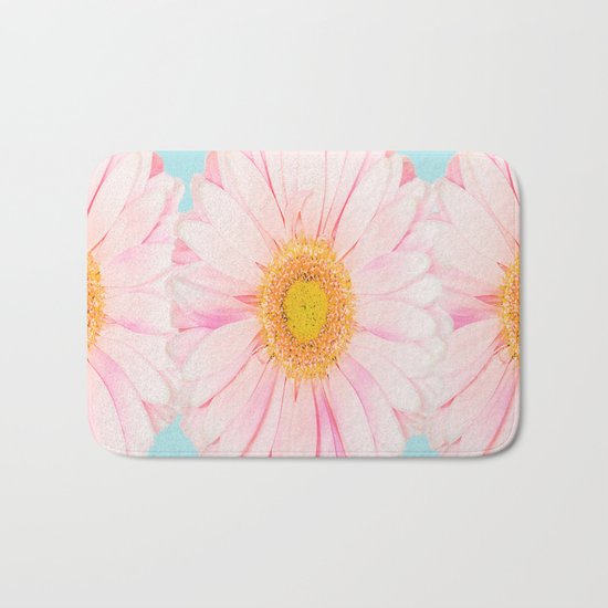 Pink summer flowers on a turquoise background - summer mood Bath Mat