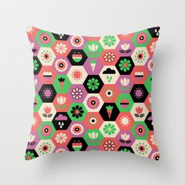 Bloom Garden - Hexagon Tile Throw Pillow