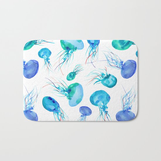 Jellyfish || watercolor Bath Mat