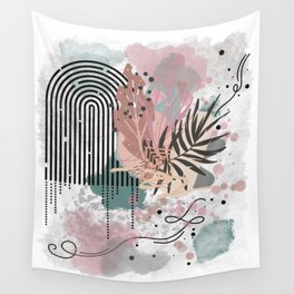 Old paper style with shapes, rainbow and plants Wall Tapestry
