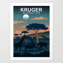 Kruger National Park Travel Poster Night Art Print