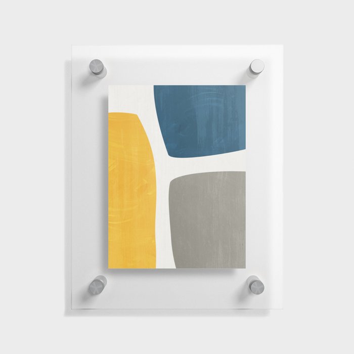 Yellow Blue Organic Shapes Modern Artwork Floating Acrylic Print