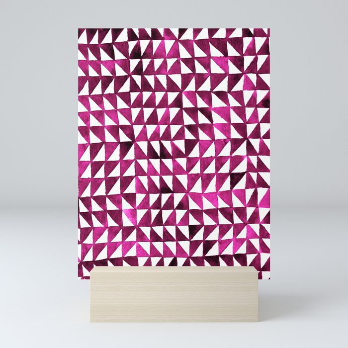 Triangle Grid pink and black Mini Art Print