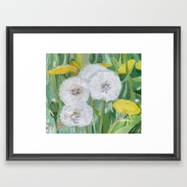 Dandelions Framed Art Print | Garden, Cute, Field, Grass, Floral, Happy, Oil, Plants, Dandelions, Green 