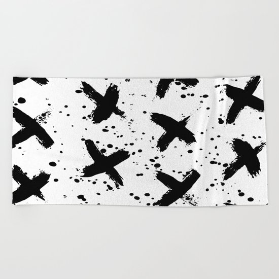 X Paint Spatter Black and White Beach Towel