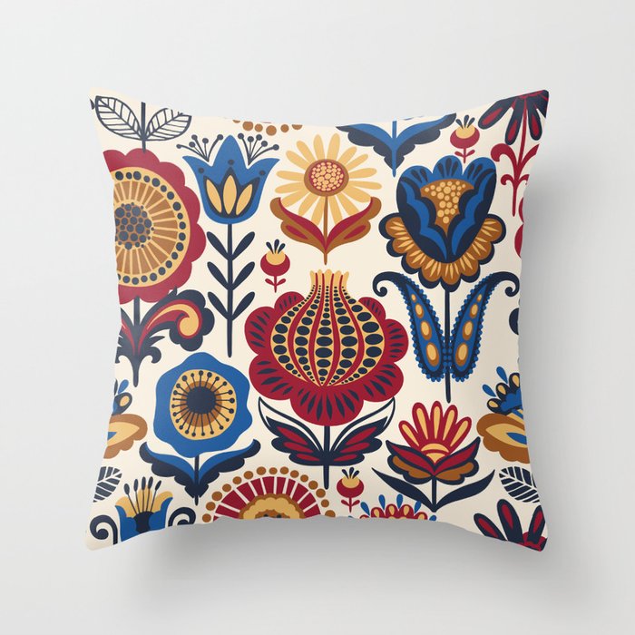 Scandinavian Folk Art Pattern Throw Pillow