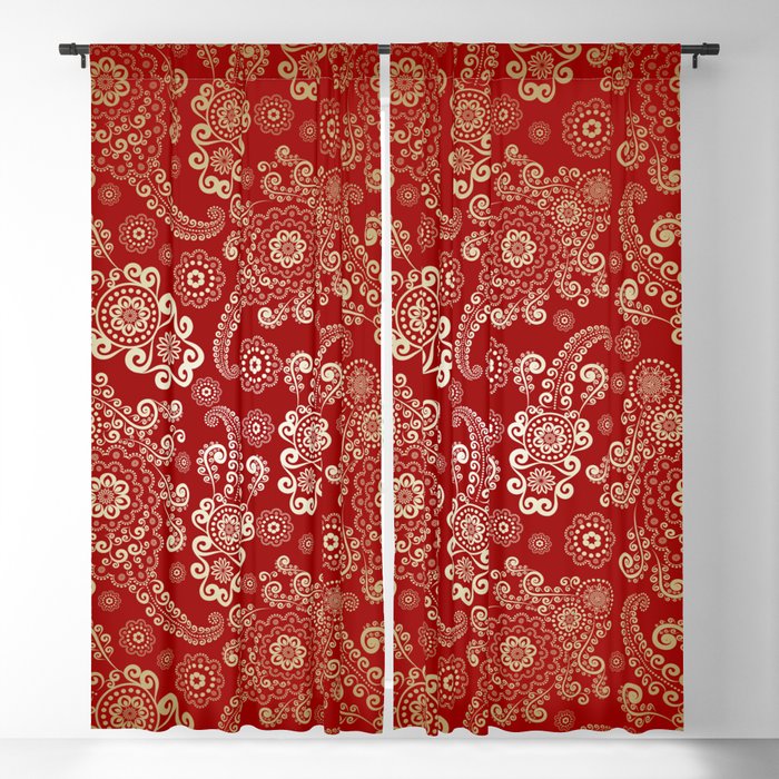 Red Ruby Background Blackout Curtain, Red Paisley Curtains