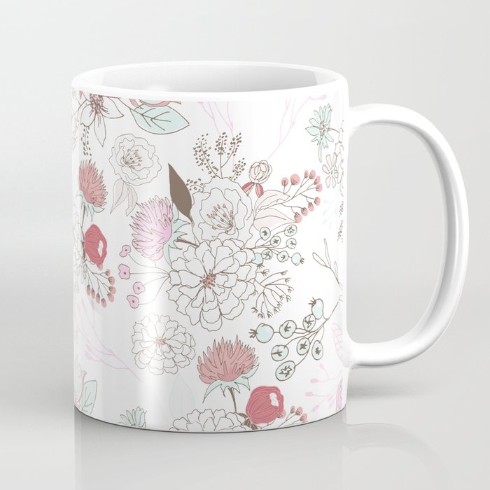 Blush pink teal white elegant floral illustration Coffee Mug by Pink