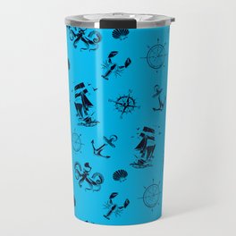 Turquoise And Blue Silhouettes Of Vintage Nautical Pattern Travel Mug