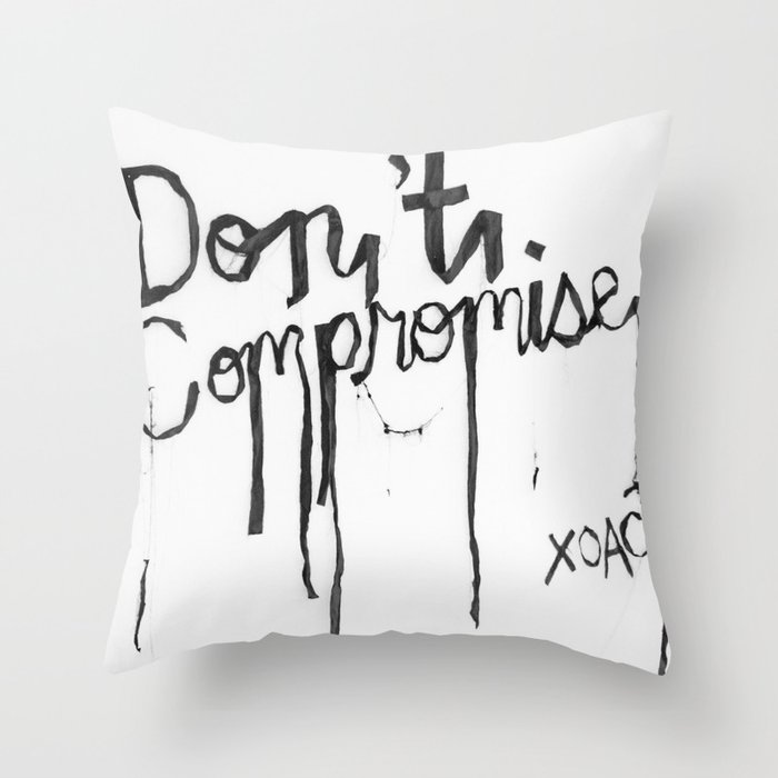Black + White Don't Compromise, Silk Graffiti by Aubrie Costello Throw Pillow