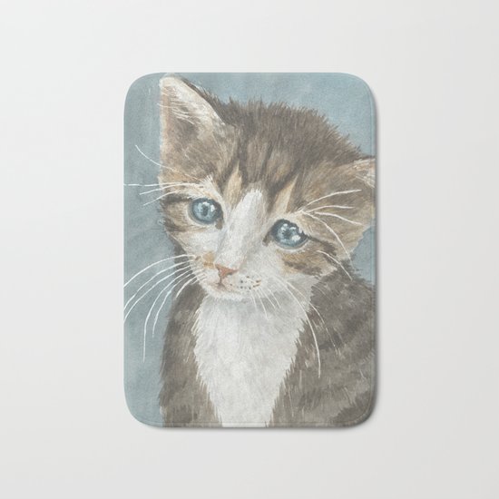 Kitten, watercolor potrait Bath Mat