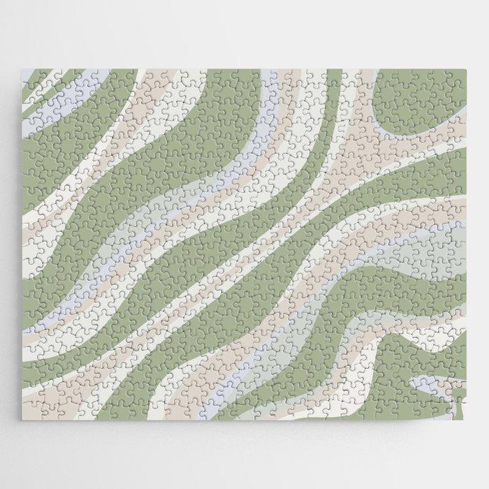 Trippy Dream Abstract Pattern in Sage Green Jigsaw Puzzle