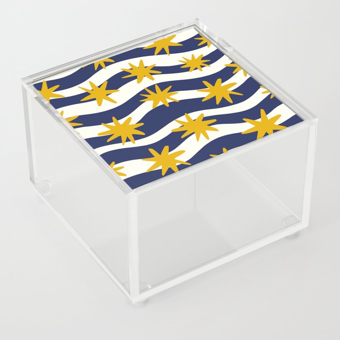 Stars Yellow Blue Navy Abstract Pattern Acrylic Box