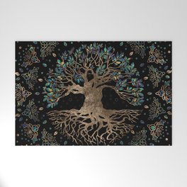 Tree of life -Yggdrasil Golden and Marble ornament Welcome Mat