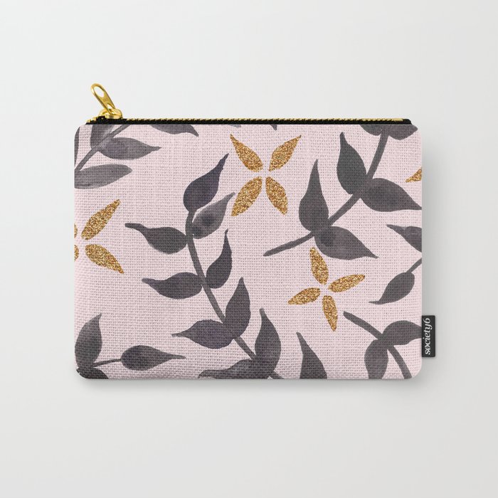 Black, pink and gold floral pattern Carry-All Pouch