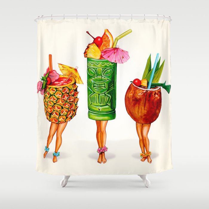 Tiki Cocktail Pin-Ups Shower Curtain