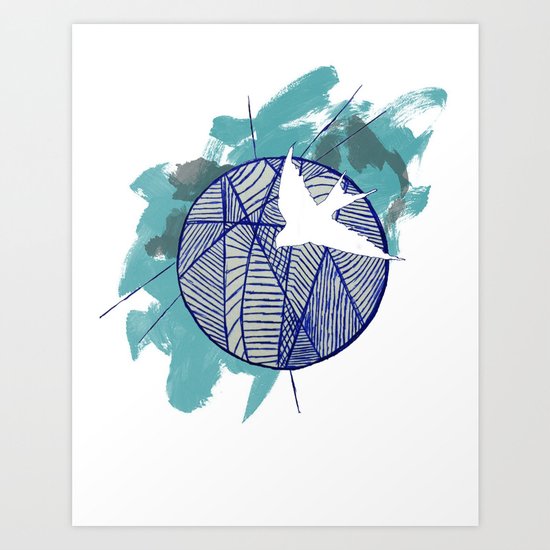 Blue Doodle Art Print