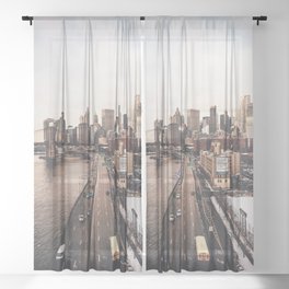 New York City | NYC Skyline and Brooklyn Bridge | Film Style Photography Sheer Curtain