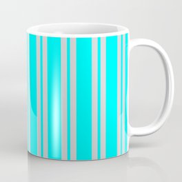 [ Thumbnail: Cyan & Light Gray Colored Pattern of Stripes Coffee Mug ]
