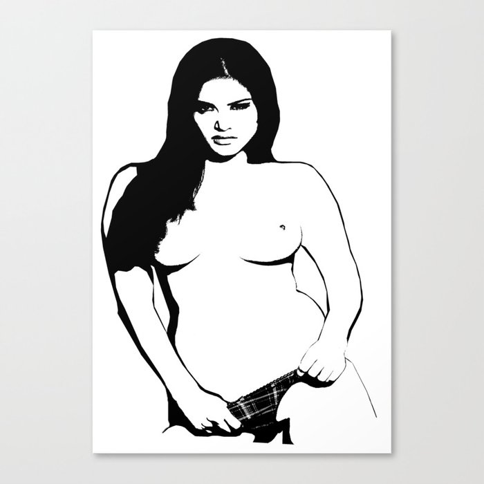 naked woman, woman in bikini, curvy female body, erotica, black and white art work Canvas Print