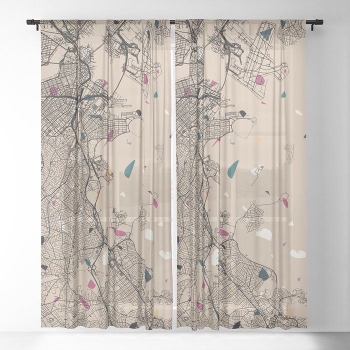 USA, Boston - City Map Collage Sheer Curtain