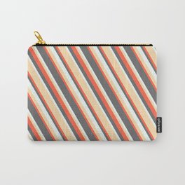 [ Thumbnail: Tan, Red, Dim Gray & Mint Cream Colored Stripes/Lines Pattern Carry-All Pouch ]