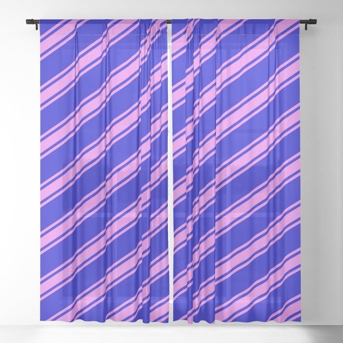 Blue and Violet Colored Stripes/Lines Pattern Sheer Curtain
