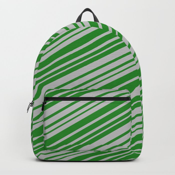 Forest Green & Grey Colored Stripes Pattern Backpack