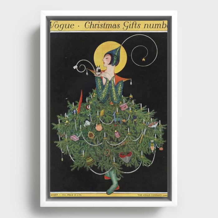 Vintage Fashion Magazine Cover - Illustration December 1914 - Christmas Tree Woman Framed Canvas