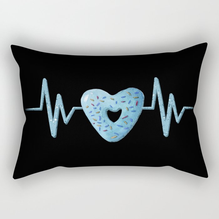 Heartbeat with cute blue heart shaped donut illustration Rectangular Pillow