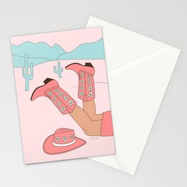 Cute Desert Cowgirl Pink Cowboy Boots Daisy Stationery Card