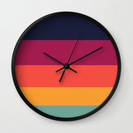 70s City at Night Colorful Color Block Minimalist Stripes Pattern Wall Clock
