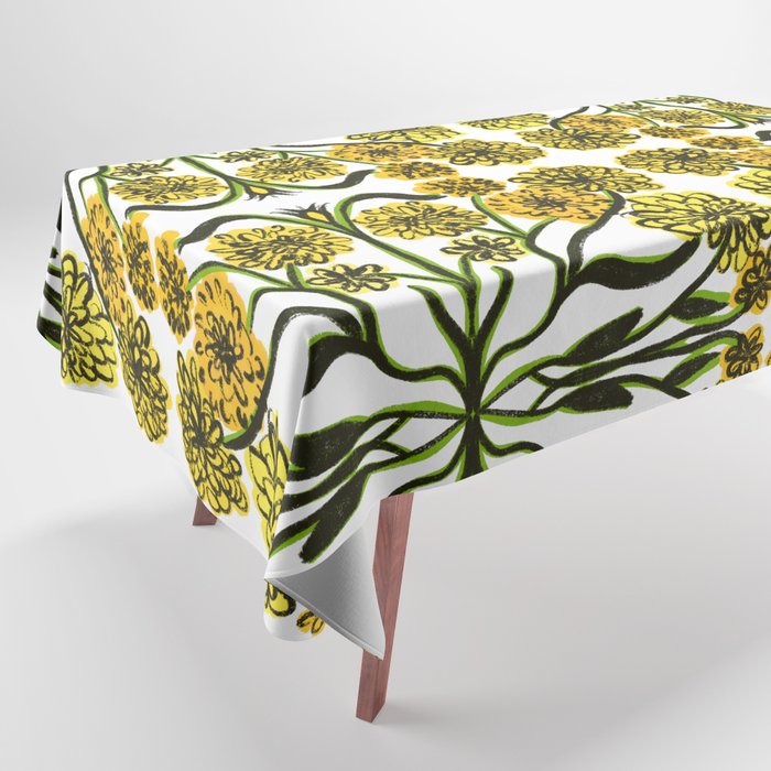 Mid-Century Modern Mums Flowers Retro Yellow  Tablecloth