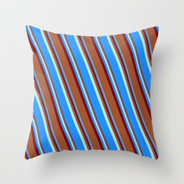 [ Thumbnail: Turquoise, Blue, Maroon, and Sienna Colored Lines Pattern Throw Pillow ]