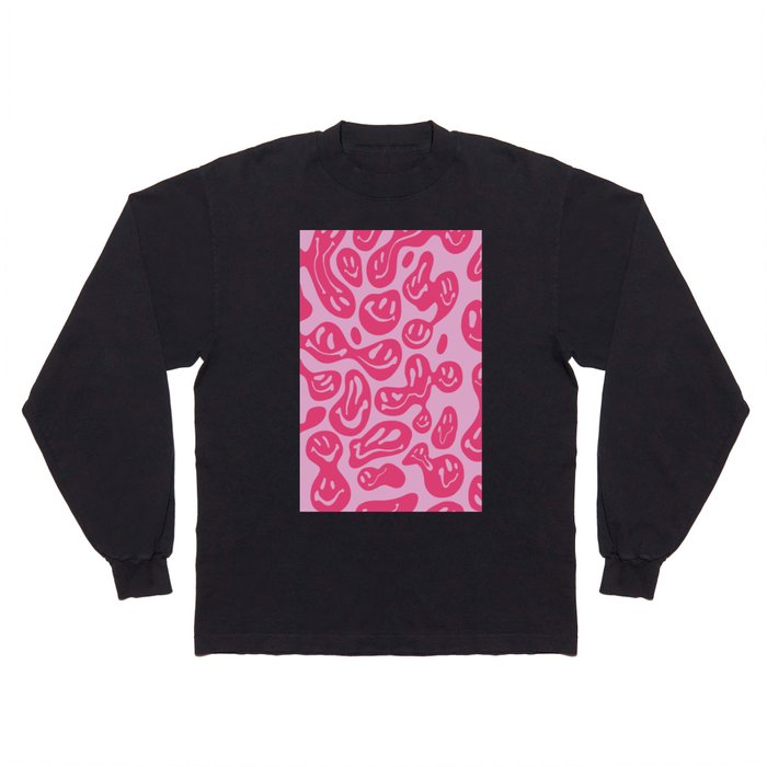 Hot Pink Dripping Smiley Long Sleeve T Shirt