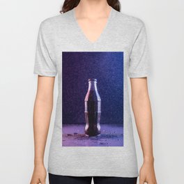 Glass bottle with carbonated drink under the drops of water Unisex V-Neck