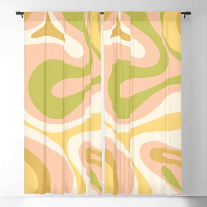 Mod Swirl Retro Abstract Pattern Blush Green Yellow Ochre Cream Blackout Curtain