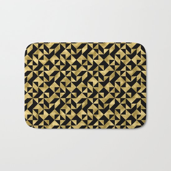 Black and gold geometric abstract pattern- Luxury design for your home Bath Mat