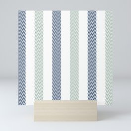 Navy and Sage Green Herringbone Stripes Pattern Mini Art Print