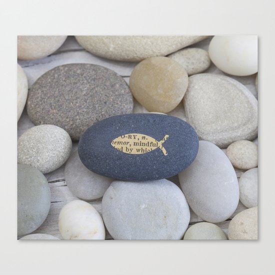 Mindful fish symbol on pebble Canvas Print
