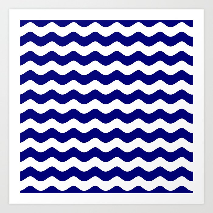 Wave Texture (Navy Blue & White) Art Print