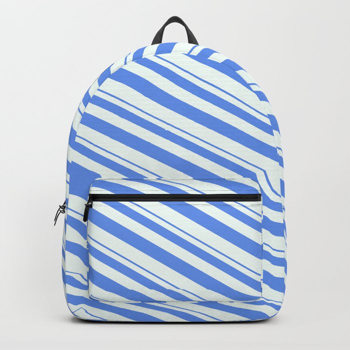 Cornflower Blue & Mint Cream Colored Lines/Stripes Pattern Backpack
