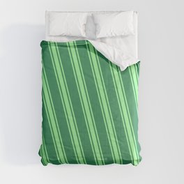 [ Thumbnail: Sea Green & Green Colored Lined Pattern Comforter ]
