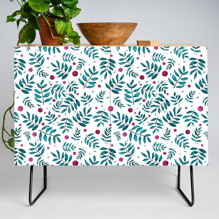 Watercolor Leaves and Dots Credenza