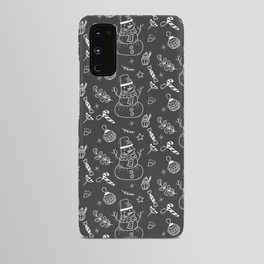 Dark Grey and White Christmas Snowman Doodle Pattern Android Case