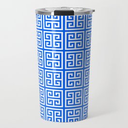 Bright Blue Minimalist Greek Key Squares Travel Mug