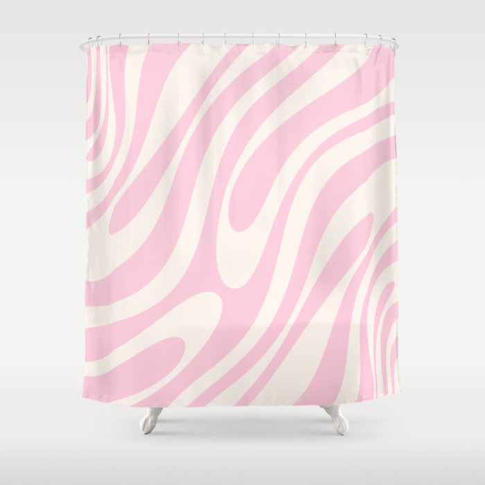 Wavy Loops Retro Abstract Pattern Pink Cream Shower Curtain